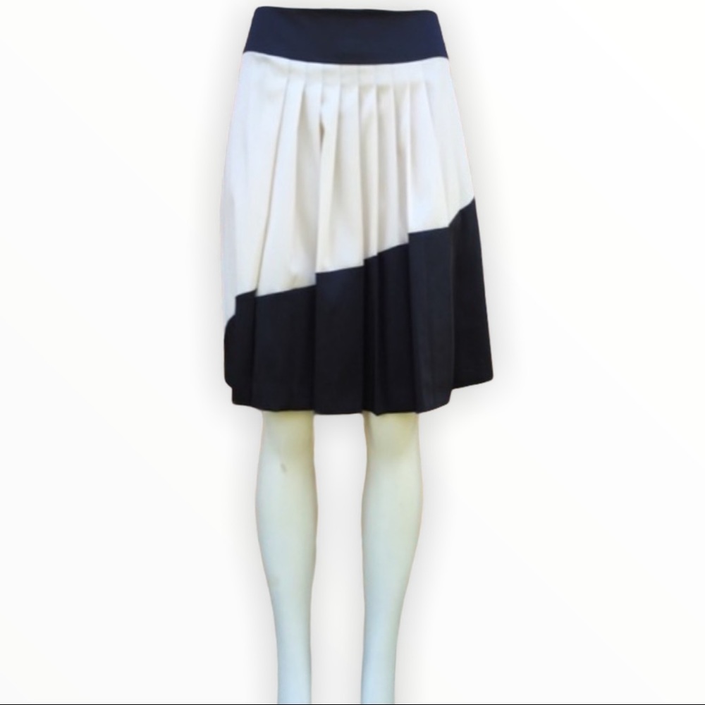 Ann Taylor ink blue and ivory pleated skirt - Picture 3 of 4